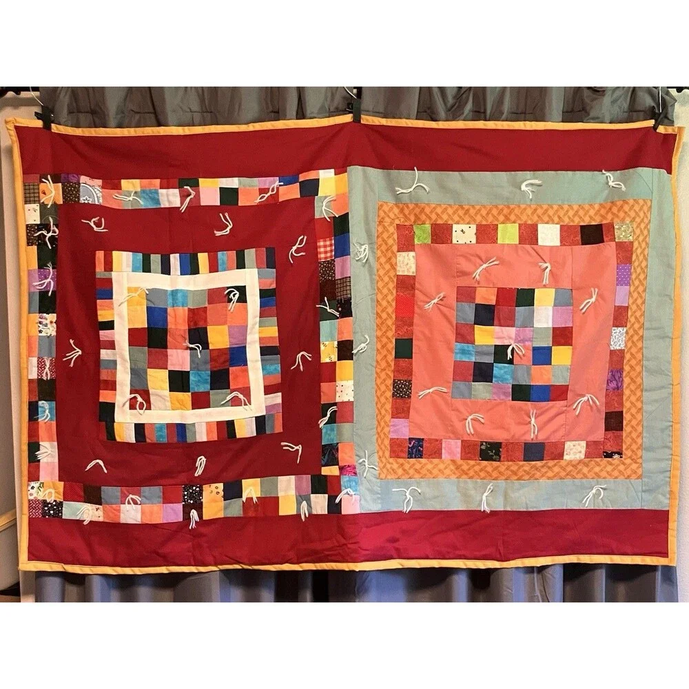 Vintage Quilt Homemade Patched Patchwork 62x36 Multi Colored Retro Pattern